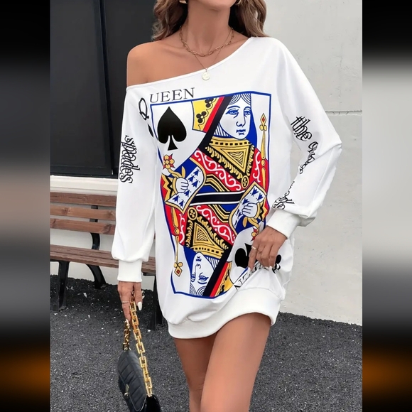 NIP Fun Sexy, Queen Of Spades , Wild Shoulder Long Sleeved Dress - Picture 10 of 12